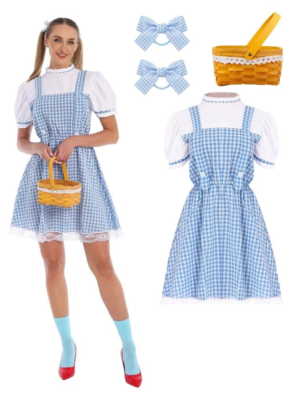 Adult Blue Plaid Dress OZ Halloween Costume w/ Accessories MEDIUM